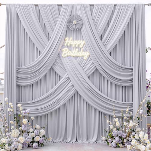 10 ft x 10 ft Wrinkle Free Silver Backdrop Curtain for Parties, Polyester Silver Grey Backdrop Drapes 2 Panels 5x10ft for Baby Shower Photoshoot Engagement Wedding Birthday Photography Background - Image 2