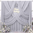 40 ft x 10 ft Wrinkle Free Silver Backdrop Curtain for Parties, Polyester Silver Grey Backdrop Drapes 8 Panels 5x10ft for Baby Shower Photoshoot Engagement Wedding Birthday Photography Background - Image 3
