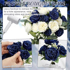 12 Bundles Royal Blue White Artificial Peonies Silk Flowers Bulk - Image 5