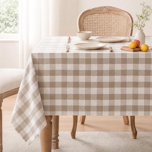 Gingham Tablecloth Rectangle Table, Cotton Linen Fabric Picnic Checkered Table Cloth Farmhouse Washable Wrinkle Free Buffalo Plaid Table Cover for Outdoor Birthday Party, Beige, 60x120 by FiokleCozyHome