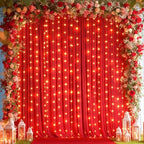 10x10ft Red Backdrop Curtains with Lights Photo Drapes Wrinkle Free Fabric Backdrop Curtain for Wedding Birthday Party Baby Shower Bridal Shower Home Party Background Decorations by Shillance