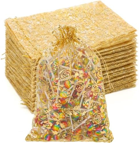 Kigeli 100 Pcs 8 x 12 Inch Large Organza Gift Bags Wedding Party Favor Candy Toys Makeup Pouches Gift Drawstring Jewelry Bag for Wedding Baby Shower Christmas Party Favors(Gold,Rose) by Kigeli