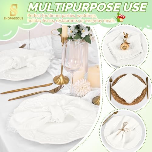 Showgeous 30 Pack White Cloth Napkins with Fringe, 16x16 inch 100% Cotton - Image 6