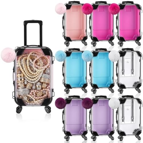 Gejoy 20 Pcs Mini Suitcase Party Favor Box with Plush Ball Keychains 7.48 x 3.15 x 1.97 Inches Empty Luggage Storage Box Clear Candy Packaging Containers for Baby Shower Travel Wedding (Multicolor) by Gejoy