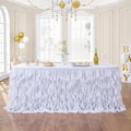 leegleri 14FT White Tutu Table Skirt for Rectangle&Round Tables-Tulle Curly Willow Table Skirt Decorations, White Ruffle Tablecloth for Wedding Bridal Shower Birthday Party Decorations by LeegleriTableSkirt
