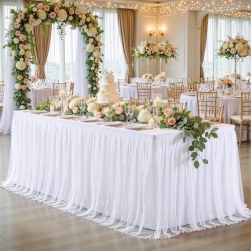 6ft White Table Cloth Rectangle Tulle Tablecloth Fitted White Tablecloths for 6 foot Rectangle Tables Stretch Spandex Table Cover for Parties Wedding Birthday Events Buffet Banquet Desk Table Skirt - Image 2