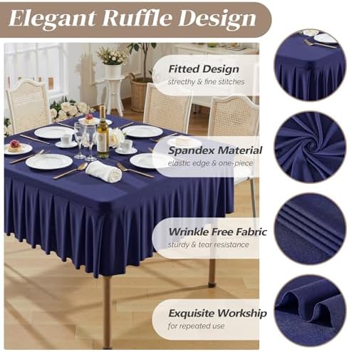 2 Pack Navy Blue Spandex Tablecloths for 34x34 Inch Square Tables, Stretch Fitted Table Clothes with Pleated Ruffle Skirt for 34” Table, Wrinkle Free and Elastic, for Party Kitchen Home Dining - Image 6