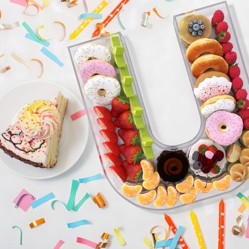 13.8" Extra Large Acrylic Letter Charcuterie Board Box, Reusable Fillable Letter Cake Candy Dish Display Serving Tray for Birthday Anniversary Party Decoration (U) - Image 4