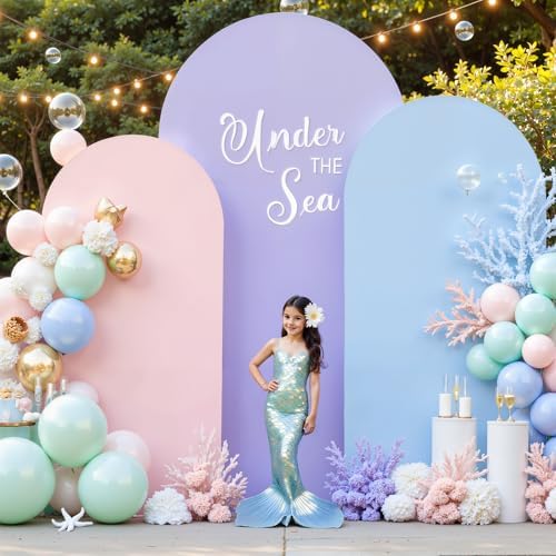 Set of 3 Arch Backdrop Covers(7.2ft, 6.6ft, 6ft) - Premium Stretchy Spandex Backdrop Arch Stand Cover for Baby Shower,Wedding,Party Decor Chiara Cover with Double-Sided Design(Pink Blue Lavender) - Image 2