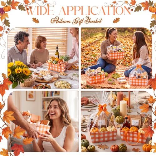 Funnymoom 24 Pack Orange Plaid Fall Thanksgiving Basket For Gift Empty Bulk - Image 5