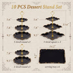 10 Pcs Cupcake Stand,Dessert Table Display Set with Gold Rim,3 x Three-Tier and 3 x Two-Tier Cake Stands,4 x Appetizer Serving Trays for Birthday, Wedding, Baby Shower,Tea Party (Black) - Image 2