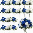 Geosar 24 Bundles Artificial Peonies Flowers,Royal Blue,White by Geosar