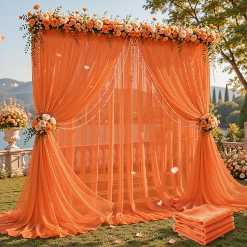 20ft×10ft Wrinkle Free Orange Backdrop Curtain Drapes, 4 Panels 5ftx10ft Sheer Tulle Chiffon Backdrop Panels Curtains for Wedding Baby Shower Birthday Party Stage Photo Home Decorations by Unknown