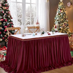 Burgundy Table Skirt 14FT Chiffon Table Skirting 2 Layer Rectangle Green Tablecloth for Birthday Baby Shower Wedding - Image 3