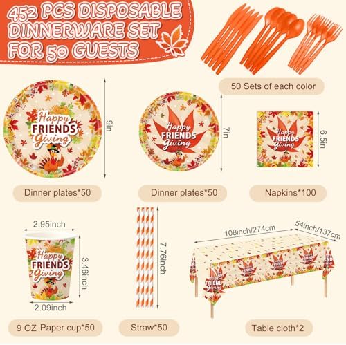 Funnymoom 452 Pcs Happy Friendsgiving Party Decorations Supplies, Serves 50 - Image 2