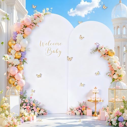White Arch Cover 7.2FT 6FT Set of 2 Wedding Arch Backdrop Covers Stretchy Spandex Back Drop Covers for Birthday Baby Shower Party Decor Photo Booth Girls Bridal Banquet Balloon Arch Background - Image 3