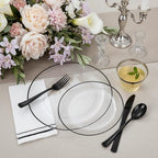 NOCCUR 350PCS Clear and Black Plastic Plates - Disposable Dinnerware Set for 50 Guests Include 100 Dinner/Dessert Plates,150 Black Cutlery,50 Cups&50 Napkins Ideal for Party/Birthday/New Year - Image 3