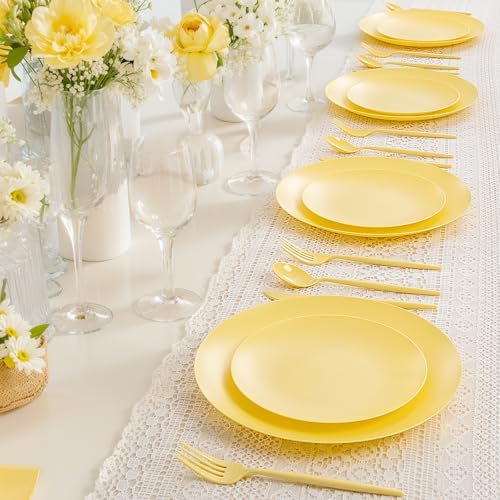 EjonirInjonir 150pcs Premium Yellow Disposable Plates for Party Matte Set - Image 3