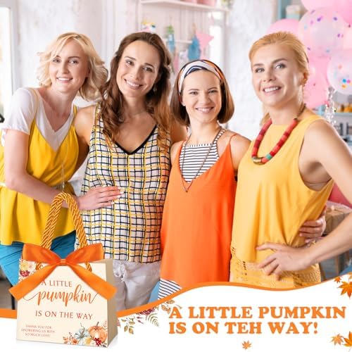 Kolldenn 50 Set Thanksgiving Pumpkin Baby Shower Party Bags with Handles - Image 6