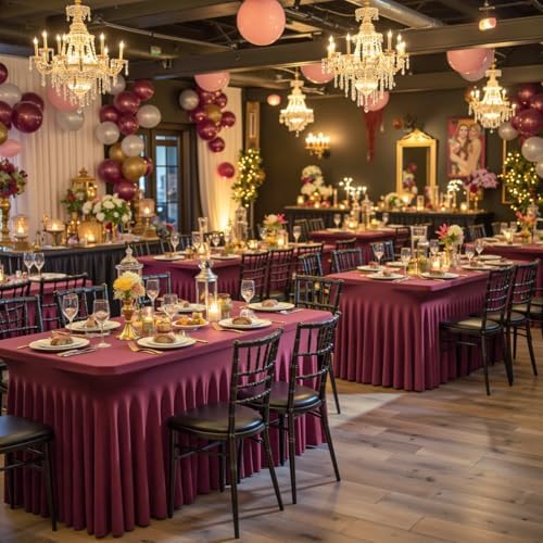 Spandex Tablecloth 8FT Rectangle Table Cover 4 Pcs Burgundy Wrinkle-Free - Image 2