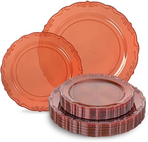 Tinybee 60PCS Amber Plastic Plates - Clear Brown Plastic Plates Disposable by Tinybee
