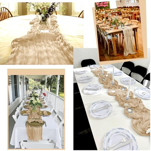 24 Pack Beige Table Runner 10Ft Cheesecloth Table Runner Rustic Gauze Table Runners Romantic Long Sheer Fabric Cheese Cloth Table Runners for Wedding Party Bridal Baby Shower - Image 5