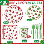 Funnymoom 400 Pcs Watermelon Birthday Party Supplies for 50 Guest Cute Summer Fruit Disposable Plates Napkin Cup Spoon Fork Knives for Outdoor Picnic Birthday Baby Bridal Shower Party Supplies - Image 2