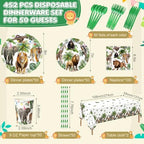 Potchen 452 Pcs Wild Animals Plates Napkins Party Supply, Green - Image 2