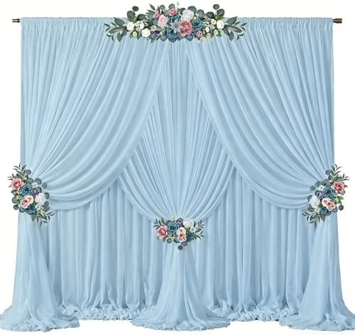 30ft x 10ft Baby Blue Backdrop Curtains, Wrinkle-Free Sheer Chiffon Fabric Photo Backdrop Draping Fabric for Wedding Arch Baby Shower Gender Reveal Photography Decorations by WishCare