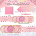 144 Pcs 48 Guests Gradient Pink Paper Plates and Napkins Party Supplies - Image 2