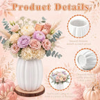 Rtteri 6 Set 5.12" Ceramic Pumpkin Vase with Wood Slices Glazed Fall Flower Pots for Autumn Home Decor Smooth Pottery Planter Pack for Thanksgiving Tabletop Decoration Housewarming Gifts(White) - Image 3