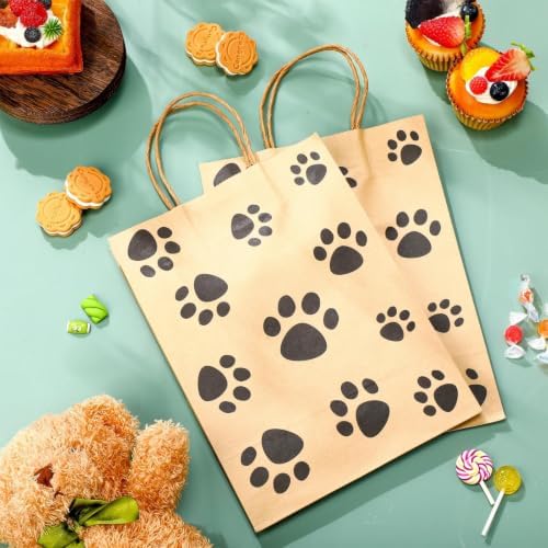 Tenceur 80 Pcs Dog Gift Bags Paw Dog Print with Handles Brown Black - Image 6