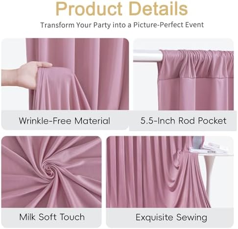50x10ft Dusty Pink Backdrop Curtain for Baby Shower Parties Rose Pink Wrinkle Free Fabric Backdrop Curtain Wedding Photo Backdrop Drapes for Girls Birthday Party Photography Back Drop 10 Panels 5x10FT - Image 7