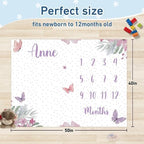 Custom Name Baby Milestone Blanket - Baby Milestone Monthly Blanket with Double Sided for Boy Girl Baby Photography Props - Purple Butterfly Print Gifts for Kids Infant (FixedSize) - Image 3