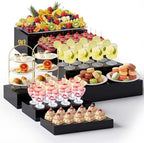 Leinuosen 7 Pcs Extra Large Buffet Risers Set 10" to 16" Rectangle Acrylic Display Box Catering Dessert Table Riser Food Display Decorative Stand with Hollow Bottom for Catering Supplies(Black) by Leinuosen