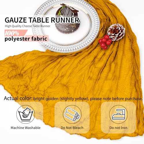 12 Pcs Gold Cheesecloth Table Runner 10Ft, Golden Yellow Gauze Table Runners 21.5 x 120 inch,Semi Sheer Cheese Cloth Fabric Runner Bulk for Wedding,Party,Baby Shower,Bridal Shower - Image 3