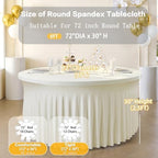 6 Pack Ivory Spandex Round Tablecloths for 72inch Table, Wrinkle Free 132in Stretchy Fitted 6ft Round Table Cloths Covers with Skirt for Wedding Birthday Parties Banquet Events - Image 6