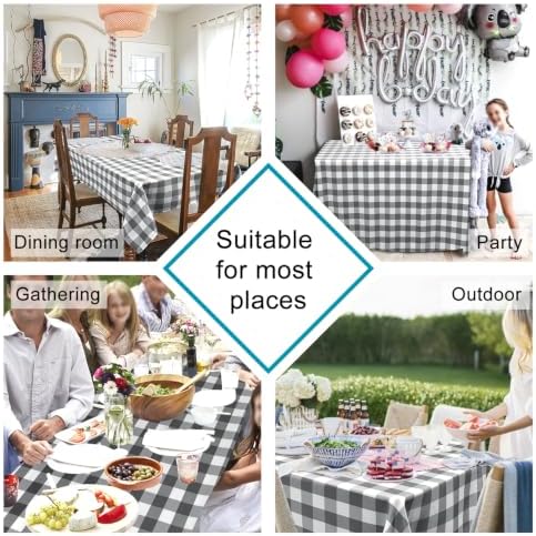 Hiasan Checkered Rectangle Tablecloth 54 x 80 Inch, Grey and White - Image 4