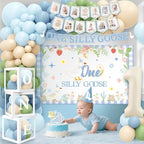NANAGALI One Silly Goose Birthday Decor Boy, Blue Silly Goose Funny First Birthday Backdrop Balloons Arch Box High Chair Banner Bday Party Idea for Baby Boy - Image 6
