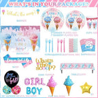 Whats The Scoop Gender Reveal Decorations, Ice Cream Boy or Girl Party Supplies, Pink and Blue Backdrop Banner Balloon Tablecloth Plate Napkin Cup Straw Knife Spoon Fork Sash 230 PCs - Image 2
