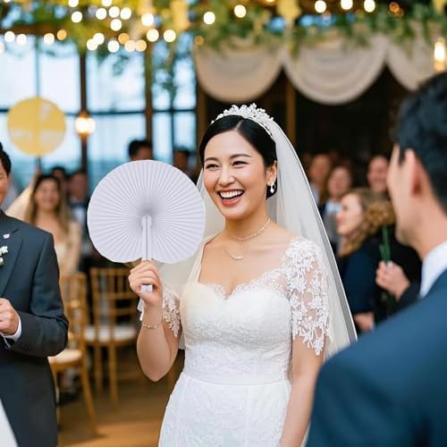 20 Pcs White Round Paper Fans - Image 3