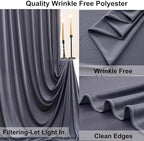 20ft×10ft Wrinkle Free Grey Backdrop Curtain for Parties, 4 Panels 5×10ft Soft Silky Polyester Charcoal Photo Backdrop Drapes for Wedding Birthday Baby Shower Photography Backgrounds - Image 4