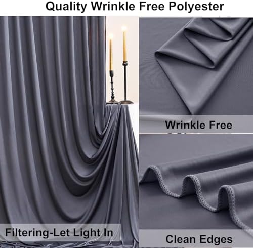40ft×10 ft Wrinkle Free Grey Backdrop Curtain for Parties, 8 Panels 5×10 ft Soft Silky Polyester Charcoal Photo Backdrop Drapes for Birthday Baby Shower Baptism Wedding Photography - Image 4