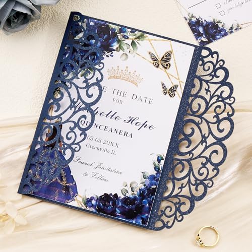 50PCS Custom Wedding Invitations with Envelopes and RSVP Cards - Image 4