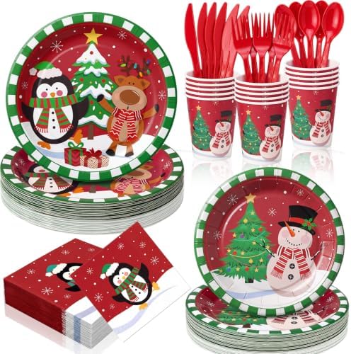 Honeydak 210 Pcs Christmas Plates and Napkins Party Supplies by Honeydak