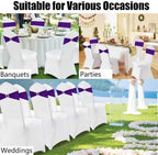 Spandex Purple Chair Sashes Bows 50 PCS Stretch Chair Cover Band - Image 7