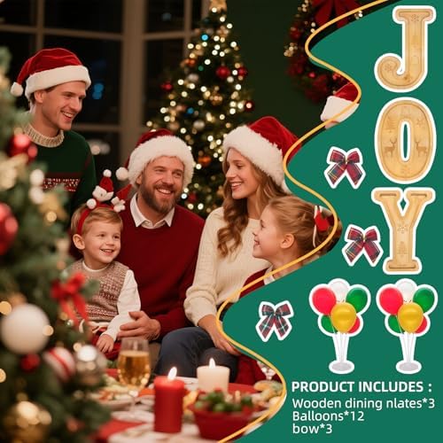 3PCS Bamboo Christmas Decorations Letters Charcuterie Board Box-(with 14 Balloons and Bow) Joy Charcuterie Letters Fillable Food Christmas Party Supplies Table Decoration Food Tray Platter - Image 2