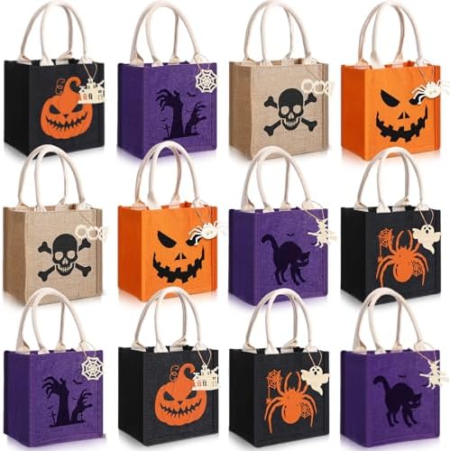 Sweetude 12 Pack Halloween Linen Burlap Bags with Tags,Spooky by Sweetude