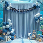 40 ft x 10 ft Wrinkle Free Dusty Blue Backdrop Curtain for Parties, 8 Panels 10ft Polyester Dusty Blue Photo Backdrop Drapes for Graduation Birthday Wedding Party Stage Curtains - Image 2
