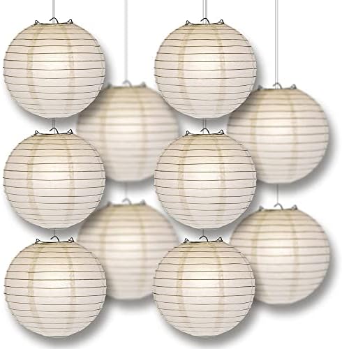 PaperLanternStore.com 10" Cool White Paper Lantern Party Pack with Remote Controlled LED Lights (10-Pack Combo Kit) - Image 6